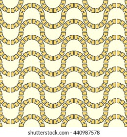 Seamless pattern with symmetric geometric ornament. Abstract repeated bright waves background. Ethnic mosaic, stained glass wallpaper. Vector illustration
