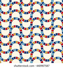Seamless pattern with symmetric geometric ornament. Abstract stained glass bright background. Ethnic wallpaper. Vector illustration