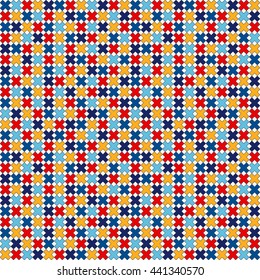 Seamless pattern with symmetric geometric ornament. Abstract repeated bright crosses background. Vector illustration
