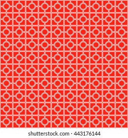 Seamless pattern with symmetric geometric ornament. Abstract repeated circles and blocks background. Grill wallpaper. Vector illustration