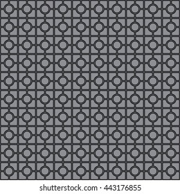 Seamless pattern with symmetric geometric ornament. Abstract repeated circles and blocks background. Grill wallpaper. Vector illustration