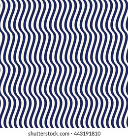 Seamless pattern with symmetric geometric ornament. Nautical blue striped abstract repeated wallpaper. Wavy navy digital paper for scrapbook, textile print, page fill. Vector illustration