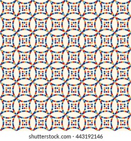 Seamless pattern with symmetric geometric ornament. Abstract repeated circles background. Ethnic wallpaper. Vector illustration