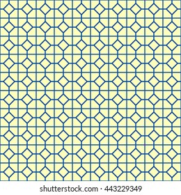 Seamless pattern with symmetric geometric ornament. Abstract repeated rhombuses and blocks background. Grill wallpaper. Vector illustration