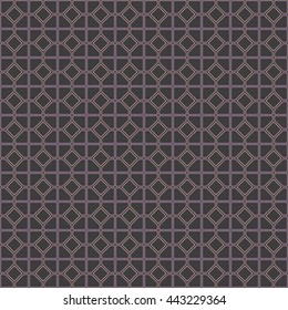 Seamless pattern with symmetric geometric ornament. Abstract repeated circles, rhombuses and blocks background. Grill wallpaper. Vector illustration