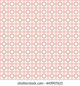 Seamless pattern with symmetric geometric ornament. Abstract repeated circles, rhombuses and blocks background. Grill wallpaper. Vector illustration