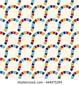Seamless pattern with symmetric geometric ornament. Abstract stained glass bright background. Ethnic wallpaper. Vector illustration