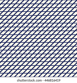 Seamless pattern with symmetric geometric ornament. Nautical blue striped abstract wallpaper. Navy color thin line grid digital paper for scrapbook, textile print, page fill. Vector illustration