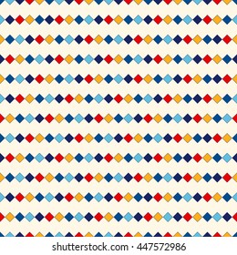 Seamless pattern with symmetric geometric ornament. Abstract repeated bright rhombuses background. Mosaic wallpaper. Vector illustration