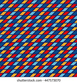 Seamless pattern with symmetric geometric ornament. Abstract repeated bright squares and rhombuses background. Ethnic mosaic, stained glass wallpaper. Vector illustration