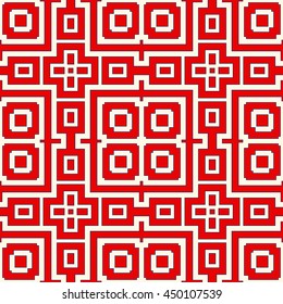 Seamless pattern with symmetric geometric ornament. Red color abstract background. Vector illustration