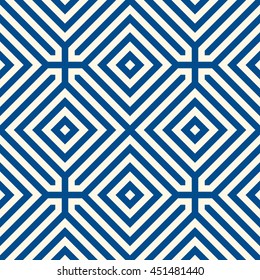 Seamless pattern with symmetric geometric ornament. Navy color abstract background. Vector illustration