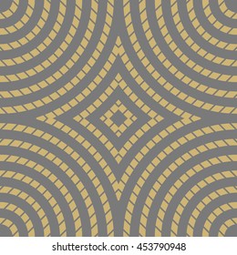 Seamless pattern with symmetric geometric ornament. Gold rhombuses and circles abstract background. Creative wallpaper. Vector illustration 