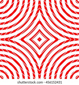Seamless pattern with symmetric geometric ornament. Red rhombuses and circles abstract background. Creative wallpaper. Vector illustration