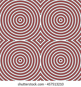 Seamless pattern with symmetric geometric ornament. Color stylized circles and rhombuses abstract background. Creative wallpaper. Vector illustration