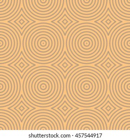 Seamless pattern with symmetric geometric ornament. Color stylized circles and rhombuses abstract background. Creative wallpaper. Vector illustration