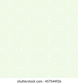 Seamless pattern with symmetric geometric ornament. Green stylized circles and rhombuses abstract background. Creative wallpaper. Vector illustration