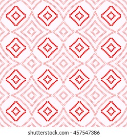 Seamless pattern with symmetric geometric ornament. Red stylized rhombuses abstract background. Creative wallpaper. Vector illustration