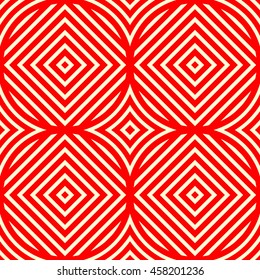 Seamless pattern with symmetric geometric ornament. Color stripes and stylized rhombuses abstract background. Creative wallpaper. Vector illustration