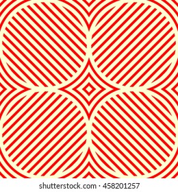Seamless pattern with symmetric geometric ornament. Red stripes and rhombuses abstract background. Creative wallpaper. Vector illustration