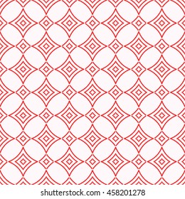 Seamless pattern with symmetric geometric ornament. Red stylized rhombuses abstract background. Creative wallpaper. Vector illustration