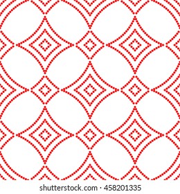 Seamless pattern with symmetric geometric ornament. Red stylized rhombuses abstract background. Creative wallpaper. Vector illustration