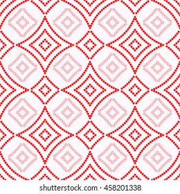 Seamless pattern with symmetric geometric ornament. Red stylized rhombuses abstract background. Creative wallpaper. Vector illustration