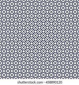 Seamless pattern with symmetric geometric ornament. Navy color diagonal square chain abstract background. Vector illustration