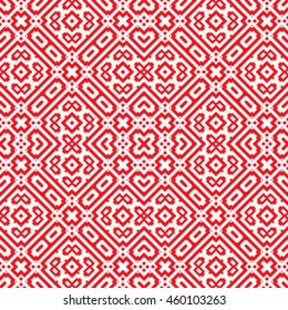 Seamless pattern with symmetric geometric ornament. Stylized ethnic abstract background. Ornamental wallpaper. Vector illustration