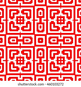 Seamless pattern with symmetric geometric ornament. Stylized ethnic abstract background. Ornamental wallpaper. Vector illustration