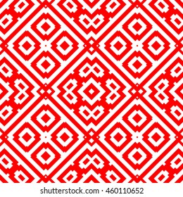 Seamless pattern with symmetric geometric ornament. Stylized ethnic abstract background. Ornamental wallpaper. Vector illustration