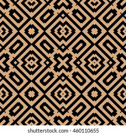 Seamless pattern with symmetric geometric ornament. Stylized ethnic abstract background. Ornamental wallpaper. Vector illustration
