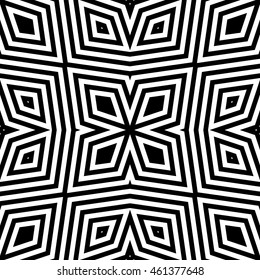 Seamless pattern with symmetric geometric ornament. Striped abstract background. Ethnic and tribal motifs. Ornamental wallpaper. Vector illustration