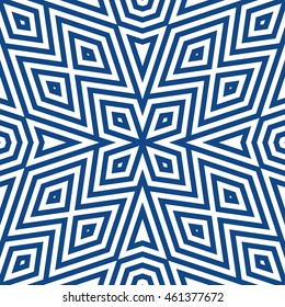 Seamless pattern with symmetric geometric ornament. Striped abstract background. Ethnic and tribal motifs. Ornamental wallpaper. Vector illustration