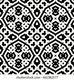Seamless pattern with symmetric geometric ornament. Stylized ethnic abstract background. Ornamental wallpaper. Vector illustration