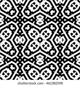 Seamless pattern with symmetric geometric ornament. Stylized ethnic abstract background. Ornamental wallpaper. Vector illustration