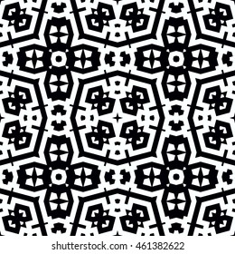 Seamless pattern with symmetric geometric ornament. Stylized ethnic abstract background. Ornamental wallpaper. Vector illustration