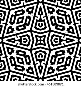 Seamless pattern with symmetric geometric ornament. Stylized ethnic abstract background. Ornamental wallpaper. Vector illustration
