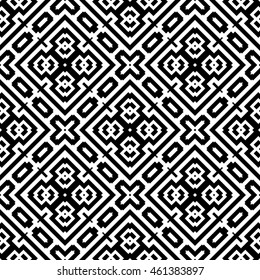 Seamless pattern with symmetric geometric ornament. Stylized ethnic abstract background. Ornamental wallpaper. Vector illustration