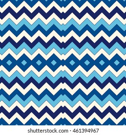 Seamless pattern with symmetric geometric ornament. Chevron zigzag bright colors horizontal lines abstract background. Ornamental vivid wallpaper. Vector illustration
