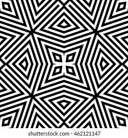 Seamless pattern with symmetric geometric ornament. Striped abstract background. Ethnic and tribal motifs. Ornamental wallpaper. Vector illustration