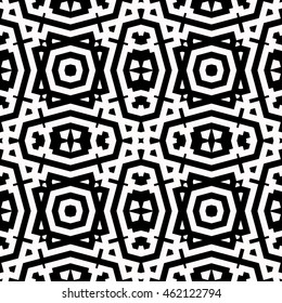 Seamless pattern with symmetric geometric ornament. Stylized ethnic abstract background. Ornamental wallpaper. Vector illustration