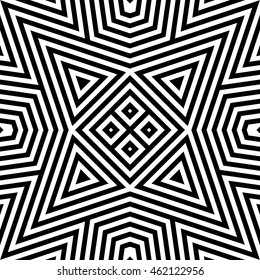 Seamless pattern with symmetric geometric ornament. Striped abstract background. Ethnic and tribal motifs. Ornamental wallpaper. Vector illustration