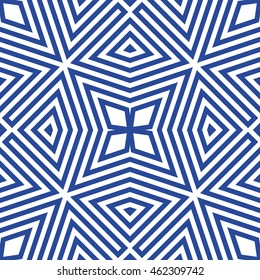 Seamless pattern with symmetric geometric ornament. Striped abstract background. Ethnic and tribal motifs. Ornamental wallpaper. Vector illustration