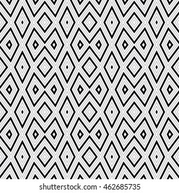 Seamless pattern with symmetric geometric ornament. Striped abstract background. Ethnic and tribal motifs. Repeated rhombuses wallpaper. Vector illustration