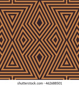Seamless pattern with symmetric geometric ornament. Striped abstract background. Ethnic and tribal motifs. Repeated triangles and rhombuses wallpaper. Vector illustration