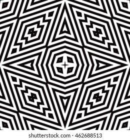 Seamless pattern with symmetric geometric ornament. Stylized ethnic abstract background. Ornamental wallpaper. Vector illustration