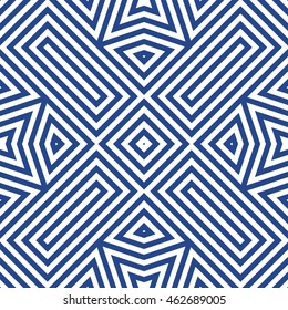 Seamless pattern with symmetric geometric ornament. Striped abstract background. Ethnic and tribal motifs. Ornamental wallpaper. Vector illustration