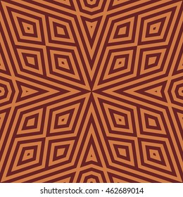 Seamless pattern with symmetric geometric ornament. Striped abstract background. Ethnic and tribal motifs. Ornamental wallpaper. Vector illustration