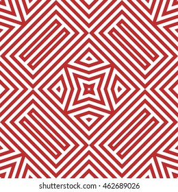 Seamless pattern with symmetric geometric ornament. Striped abstract background. Ethnic and tribal motifs. Ornamental wallpaper. Vector illustration